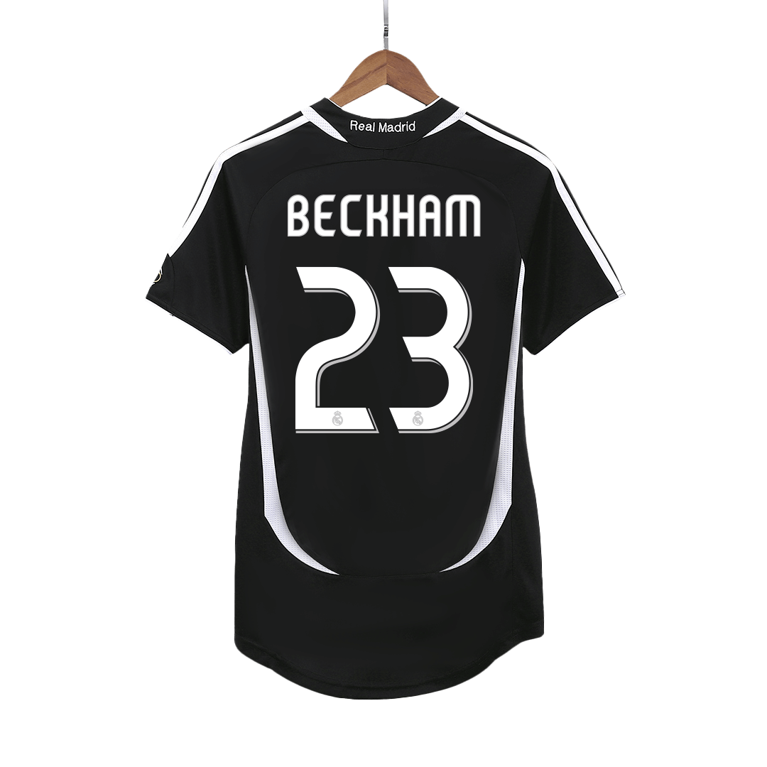 Retro BECKHAM #23 Real Madrid Mens Away Soccer Jersey 2006/07 Black