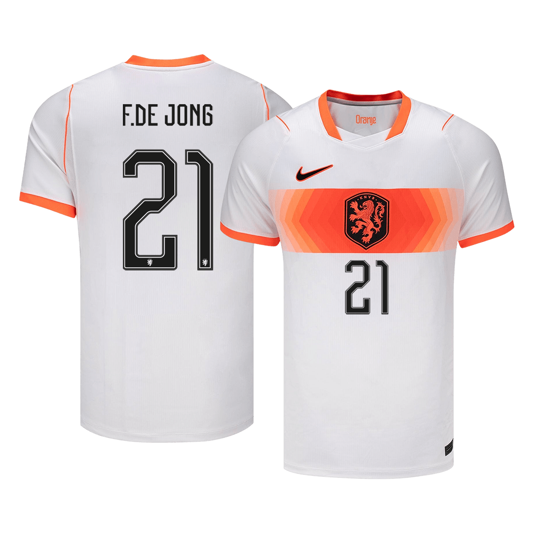 F.DE JONG #21 Netherlands Mens Away Soccer Jersey World Cup 2026 White