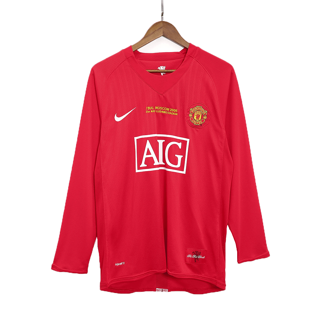 Retro ROONEY #10 Manchester United Mens Home Long Sleeve Soccer Jersey UCL Final UCL 2007/08 Red