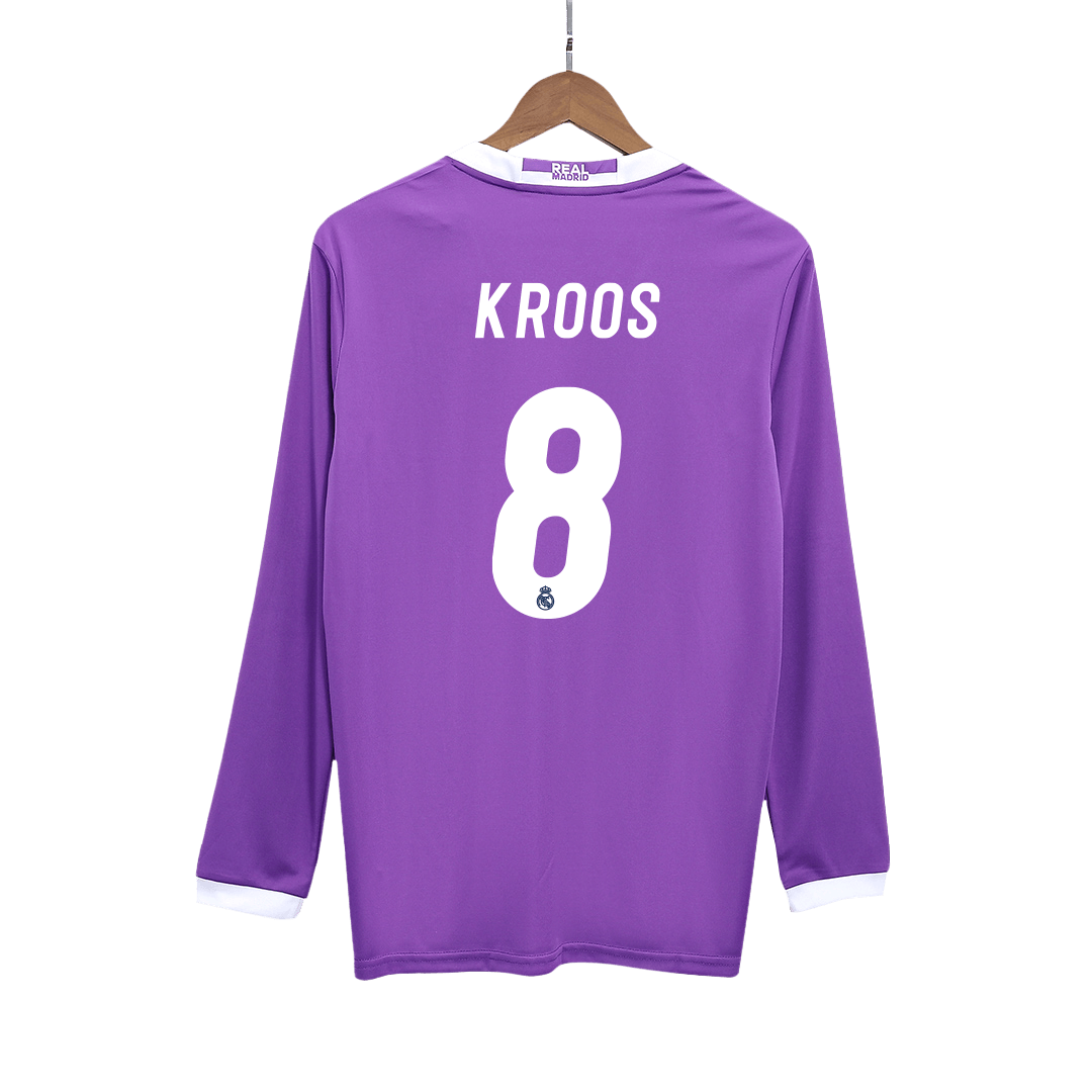 Retro KROOS #8 Real Madrid Mens Away Long Sleeve Soccer Jersey 2016/17 Purple