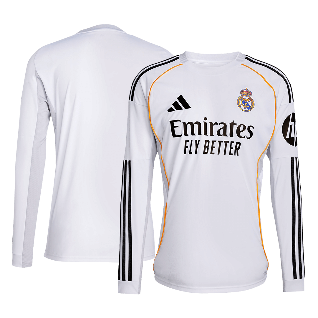 Real Madrid Mens Home Long Sleeve Soccer Jersey 2025/26 White