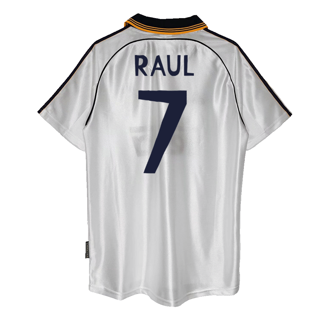 Retro RAUL #7 Real Madrid Mens Home Soccer Jersey 1999/00 White