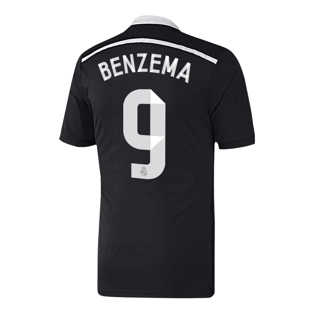 Retro BENZEMA #9 Real Madrid Mens Third Away Soccer Jersey 2014/15 Black