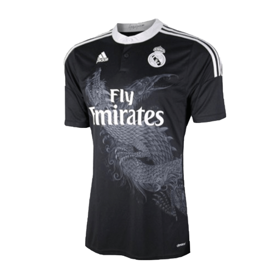 Retro BENZEMA #9 Real Madrid Mens Third Away Soccer Jersey 2014/15 Black
