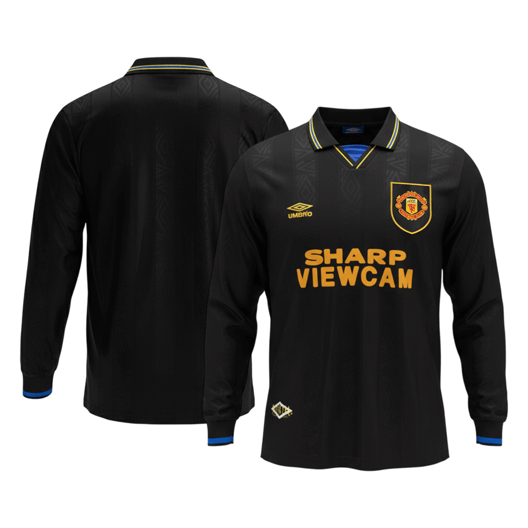 Retro Manchester United Mens Away Long Sleeve Soccer Jersey 1993/94 Black