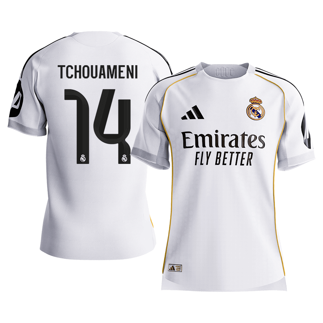 TCHOUAMENI #14 Real Madrid Mens Home Soccer Jersey 2025/26 White - Player Version [PREMIUM]