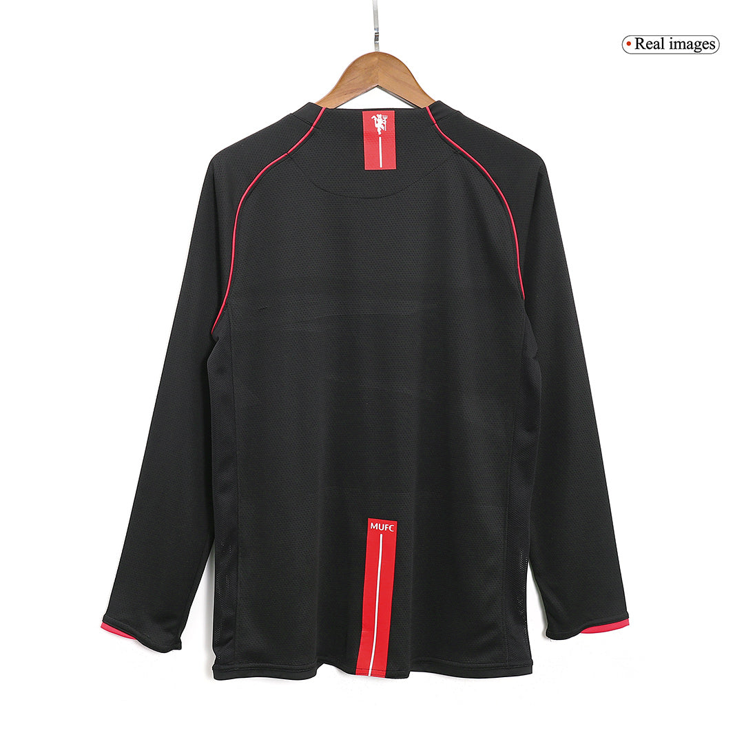 Retro Manchester United Mens Away Long Sleeve Soccer Jersey 2007/08 Black