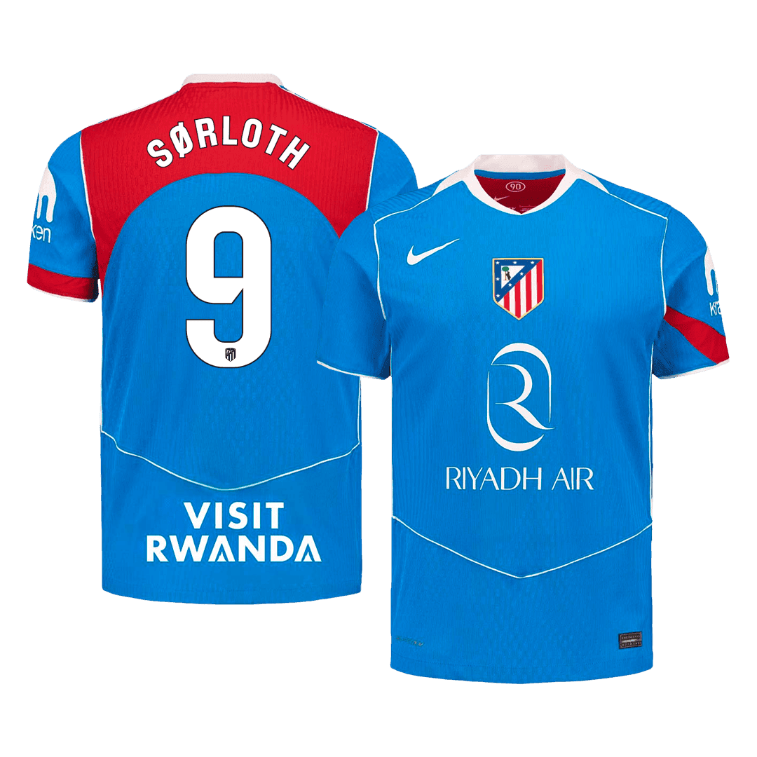 SØRLOTH #9 Atletico Madrid Mens Third Away Soccer Jersey 2025/26 Blue - Player Version