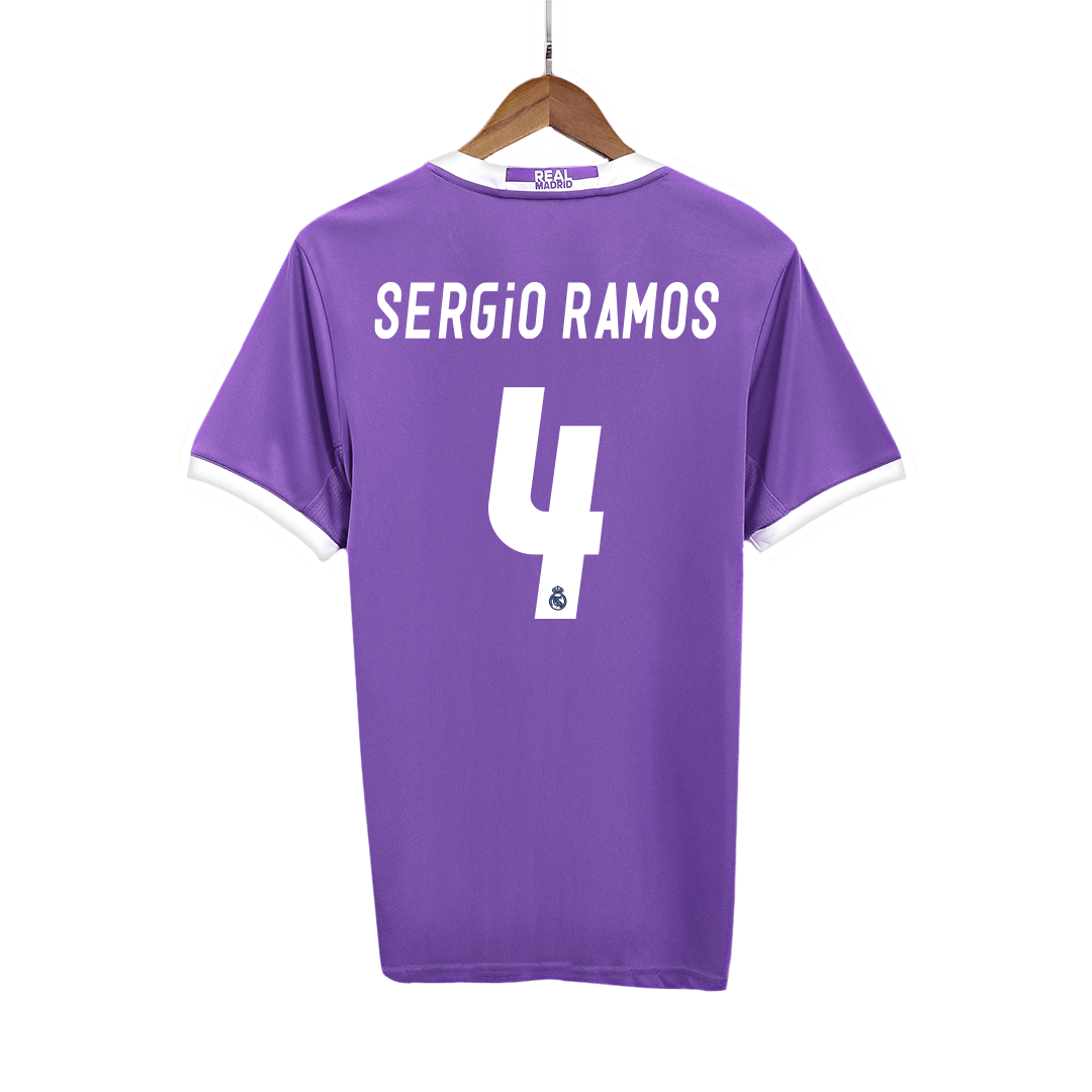 Retro SERGIO RAMOS #4 Real Madrid Mens Away Soccer Jersey 2016/17 Purple