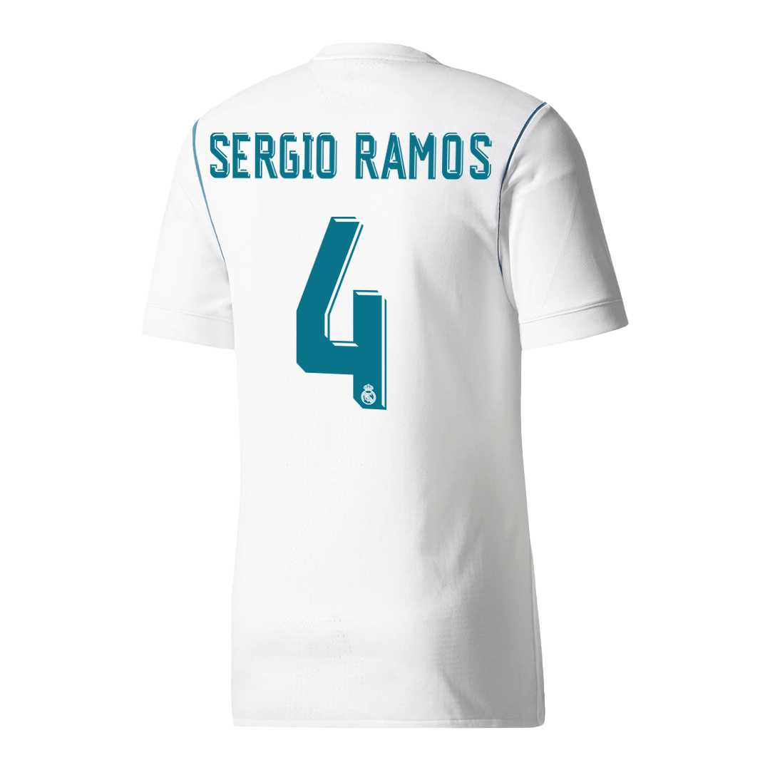 Retro SERGIO RAMOS #4 Real Madrid Mens Home Soccer Jersey 2017/18 White