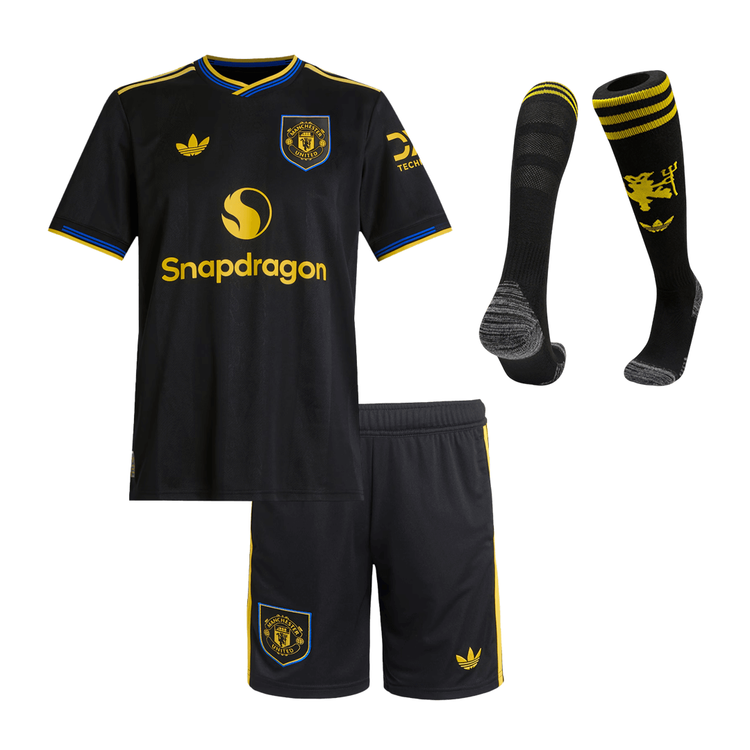 Manchester United Kids Third Away Soccer Full Set 2025/26 Black