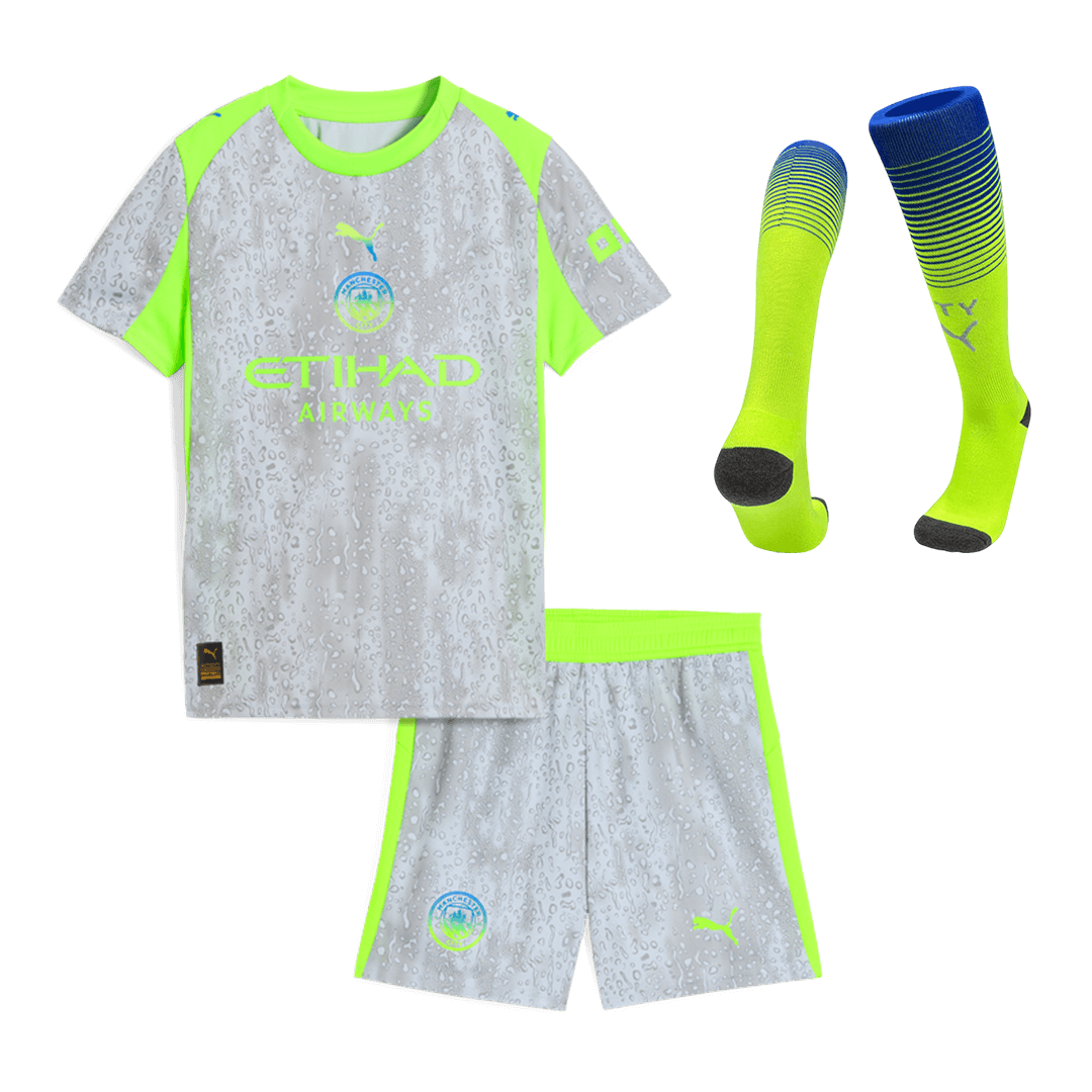 Manchester City Kids Third Away Soccer Full Set 2025/26 Gray