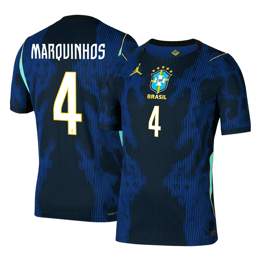 MARQUINHOS #4 Brazil Mens Away Soccer Jersey World Cup 2026 Navy - Player Version