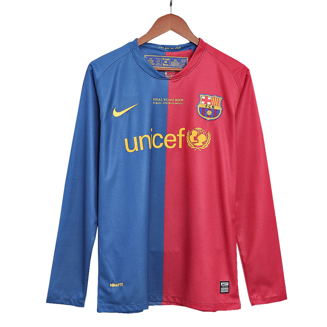 Retro Barcelona Mens Home Long Sleeve Soccer Jersey UCL Final UCL 2008/09