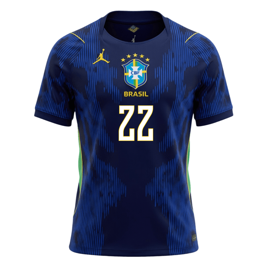 JOÃO PEDRO #22 Brazil Mens Away Soccer Jersey World Cup 2026 Navy