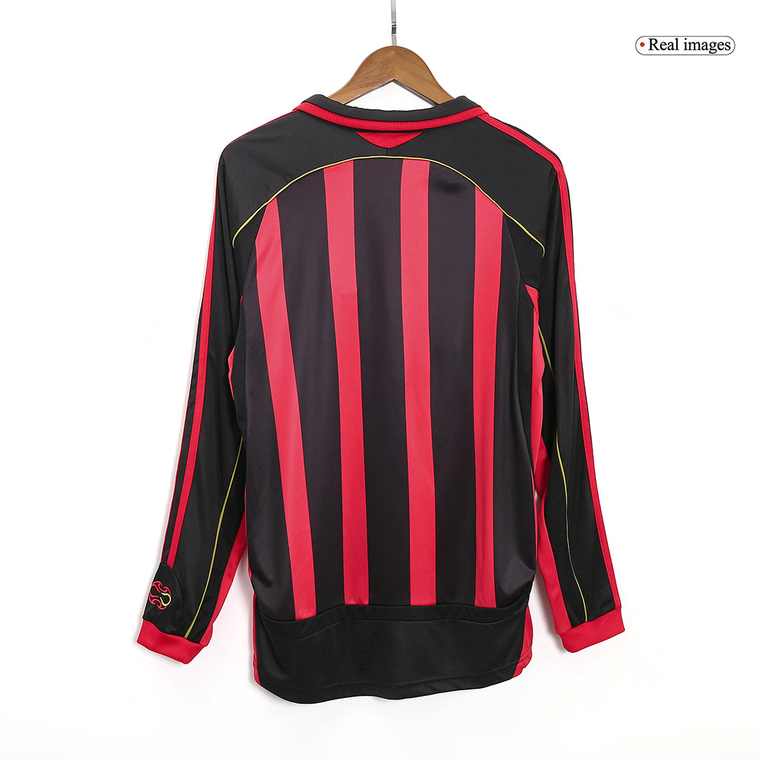 Retro AC Milan Mens Home Long Sleeve Soccer Jersey 2006/07 Red&Black