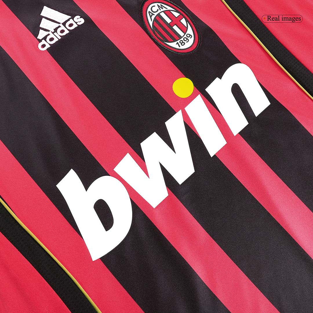 Retro MALDINI #3 AC Milan Mens Home Long Sleeve Soccer Jersey 2006/07 Red&Black