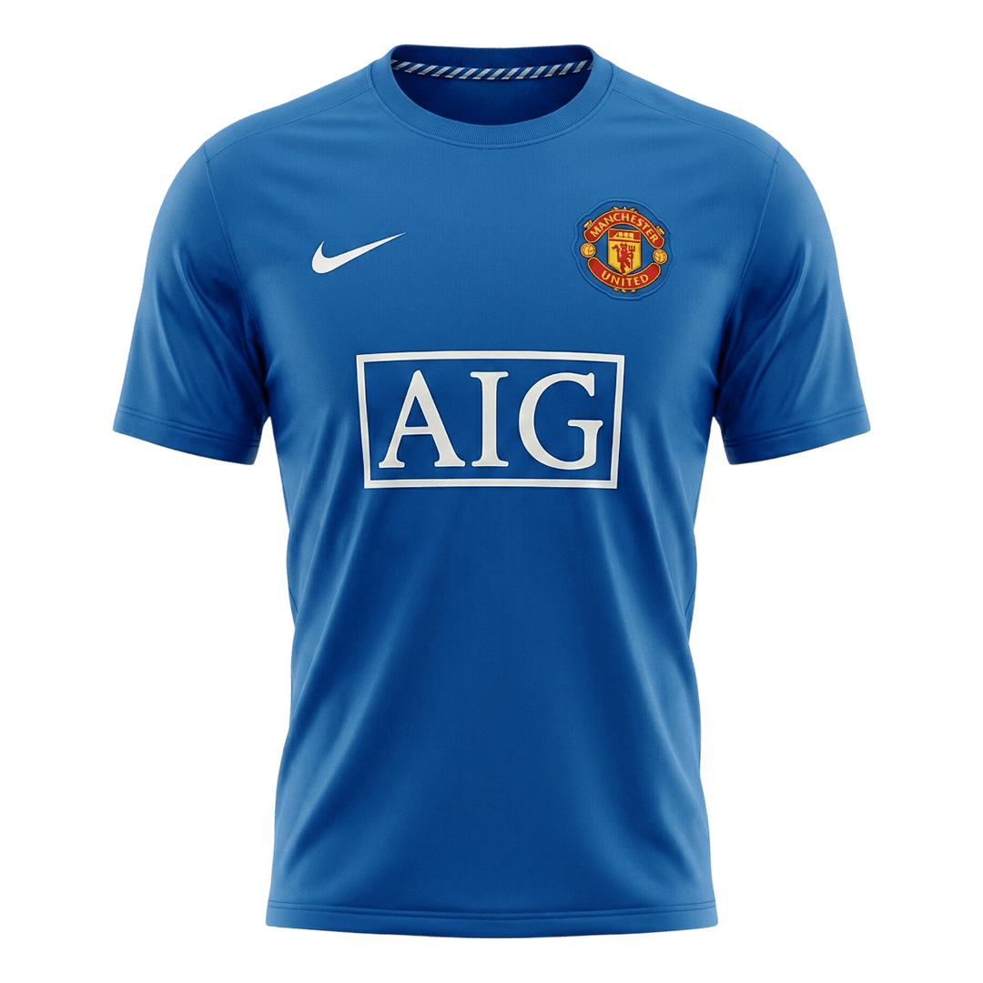 Retro Manchester United Mens Third Away Soccer Jersey 2008/09 Blue