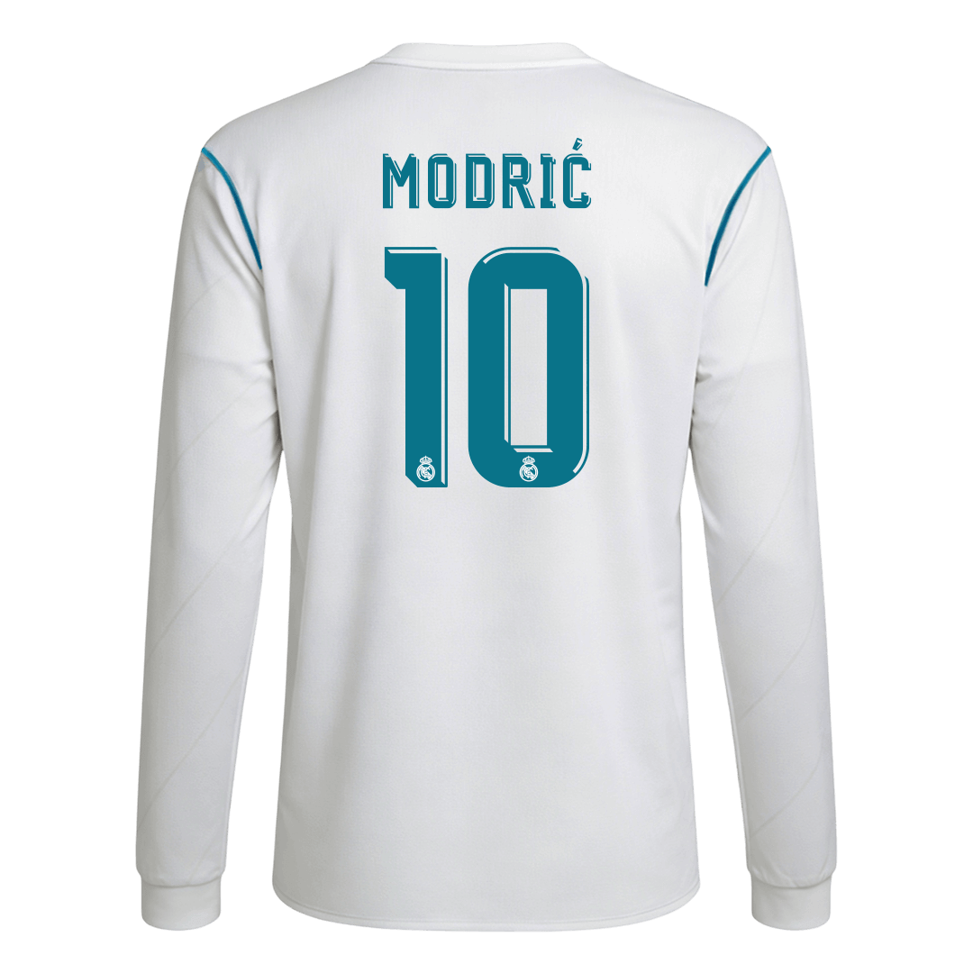 Retro MODRIĆ #10 Real Madrid Mens Home Long Sleeve Soccer Jersey 2017/18 White