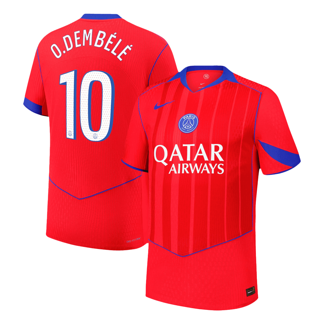 O.DEMBÉLÉ #10 PSG Mens Third Away Soccer Jersey 2025/26 Red - Player Version