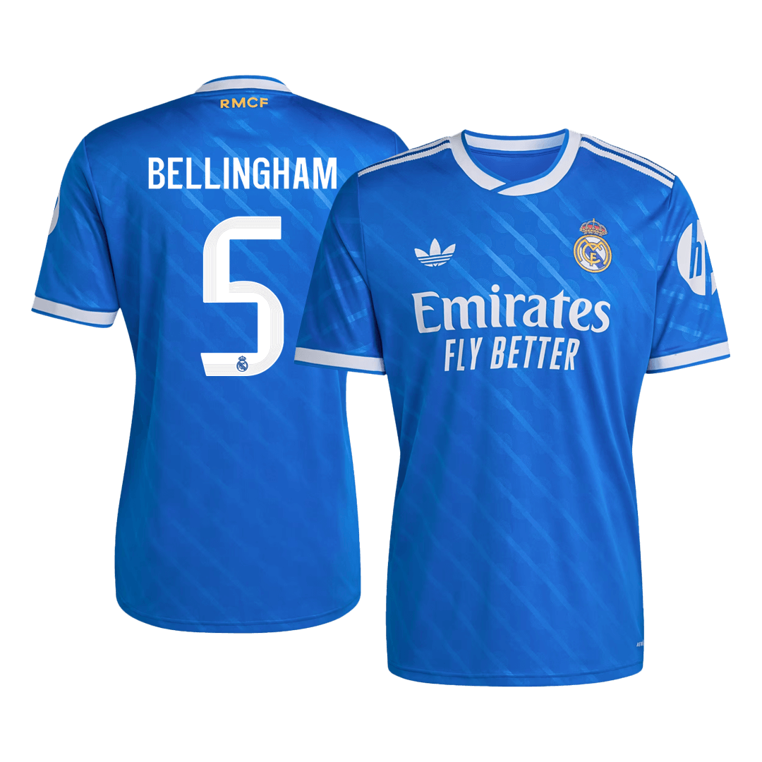 BELLINGHAM #5 Real Madrid Mens Third Away Soccer Jersey 2025/26 Blue