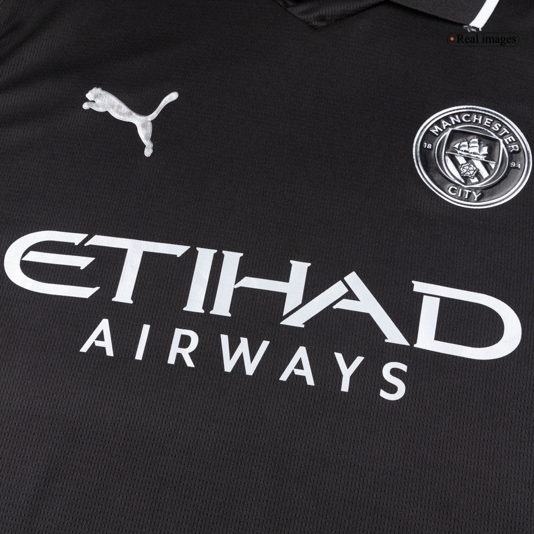 Manchester City Mens Away Long Sleeve Soccer Jersey 2025/26 Black