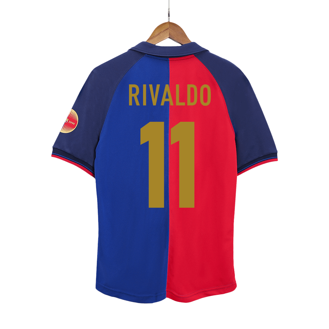 Retro RIVALDO #11 Barcelona Mens Home Soccer Jersey 1999/00 Red&Blue