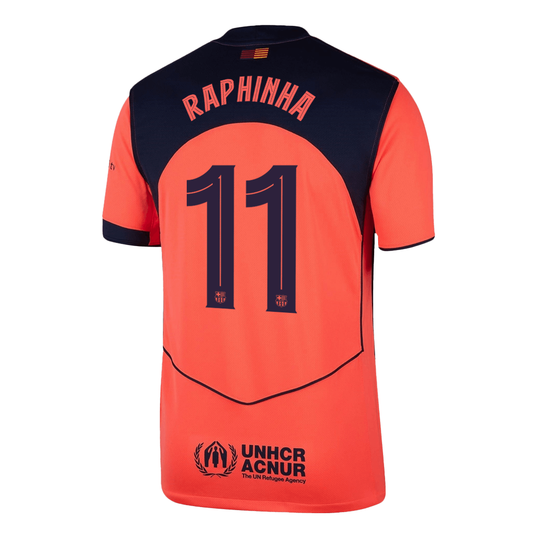 RAPHINHA #11 Barcelona Mens Third Away Soccer Jersey UCL 2025/26 Orange