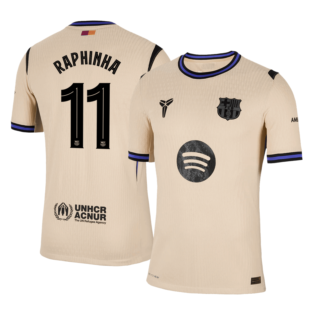 RAPHINHA #11 Barcelona Mens Away Soccer Jersey UCL 2025/26 Yellow - Player Version