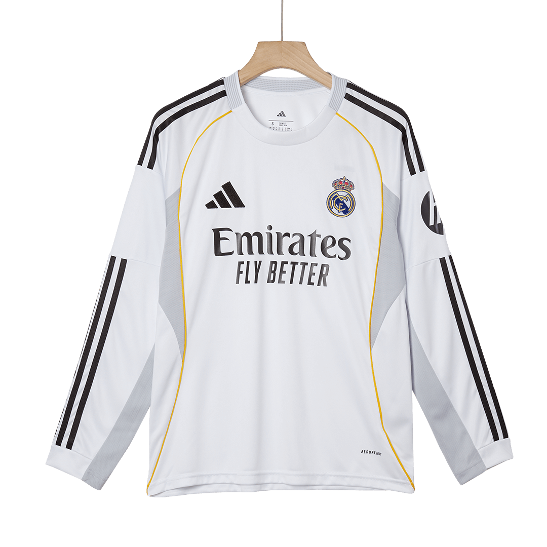 Real Madrid Mens Home Long Sleeve Soccer Jersey 2025/26 White