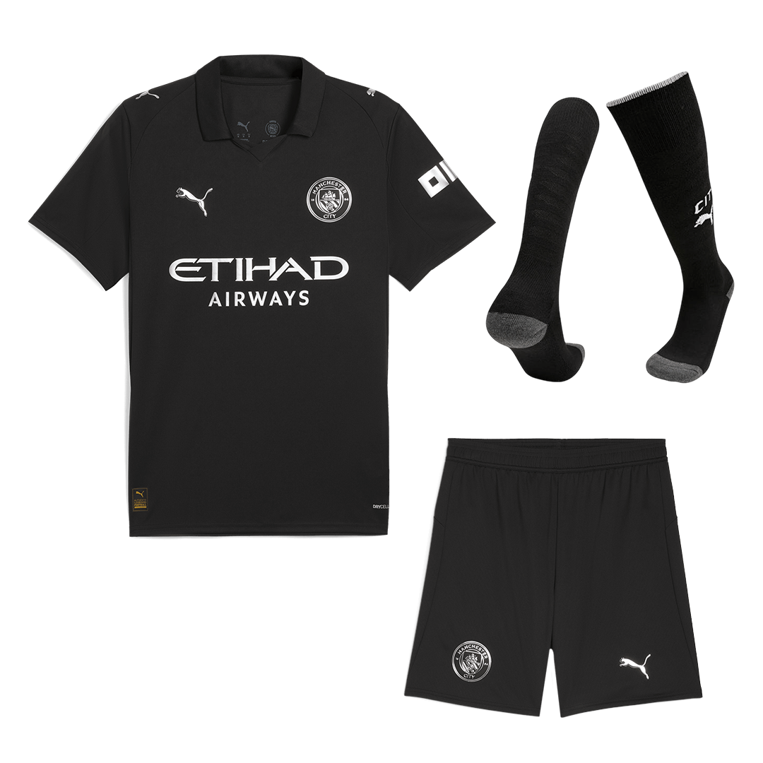 Manchester City Mens Away Soccer Full Set 2025/26 Black