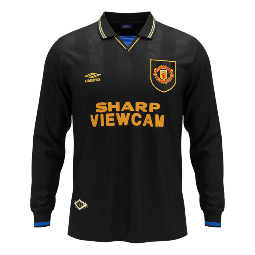 Retro Manchester United Mens Away Long Sleeve Soccer Jersey 1993/94 Black