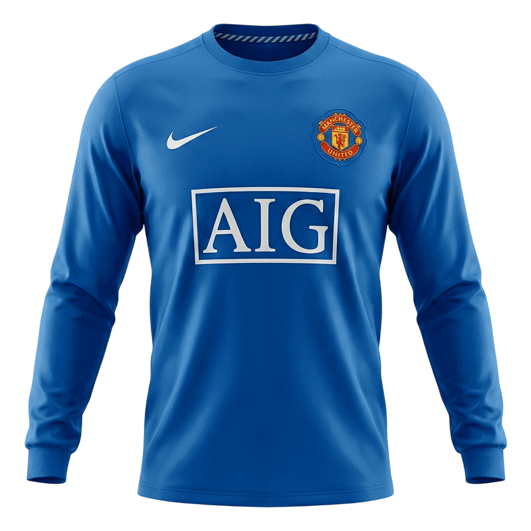 Retro Manchester United Mens Third Away Long Sleeve Soccer Jersey 2008/09 Blue