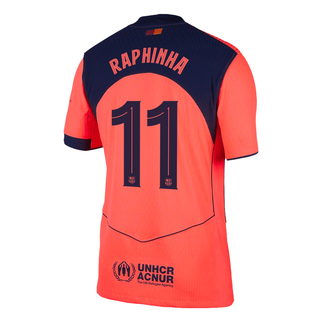 RAPHINHA #11 Barcelona Mens Third Away Soccer Jersey UCL 2025/26 Orange - Player Version