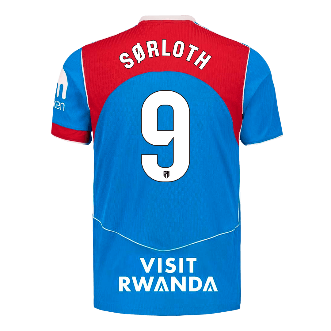 SØRLOTH #9 Atletico Madrid Mens Third Away Soccer Jersey 2025/26 Blue - Player Version
