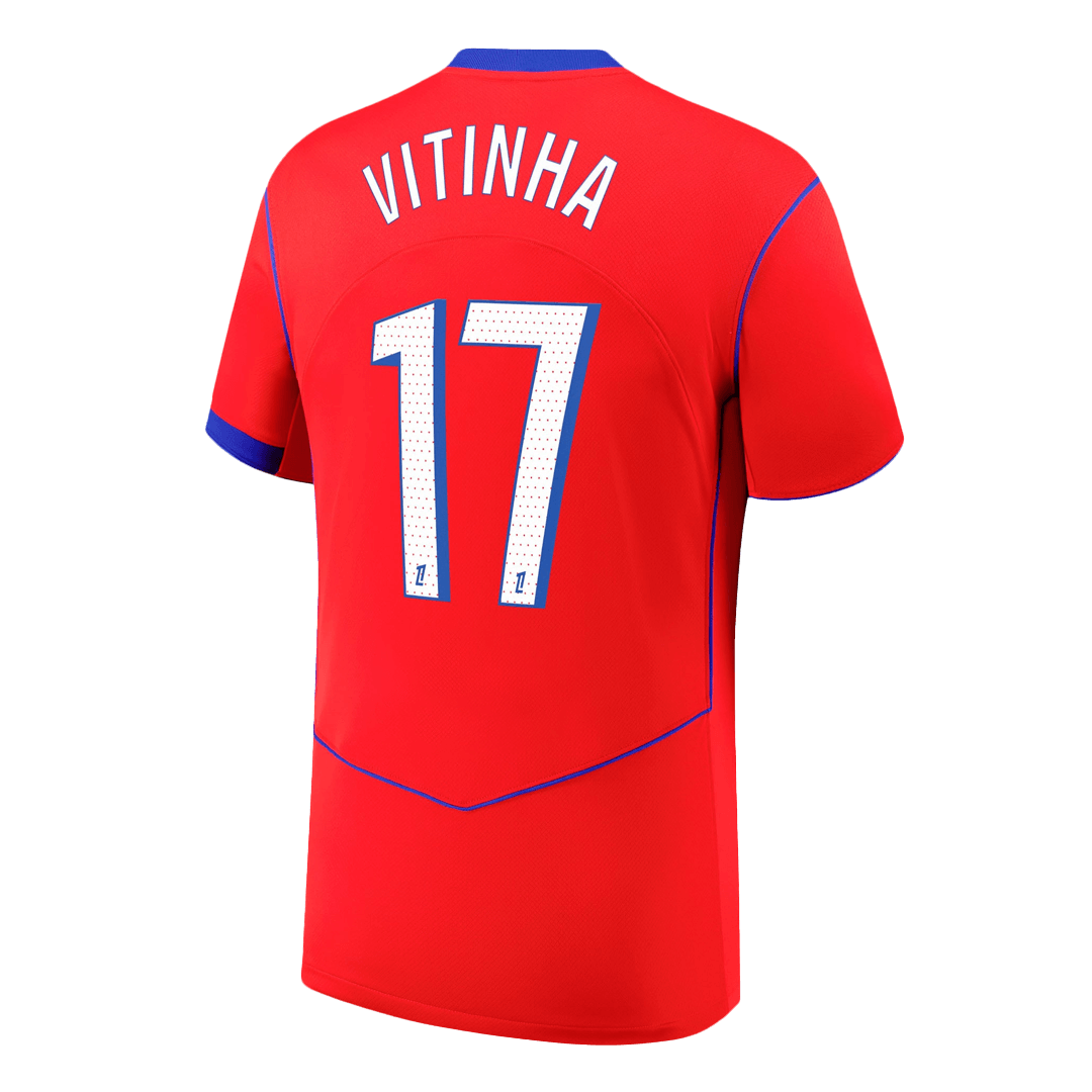 VITINHA #17 PSG Mens Third Away Soccer Jersey 2025/26 Red