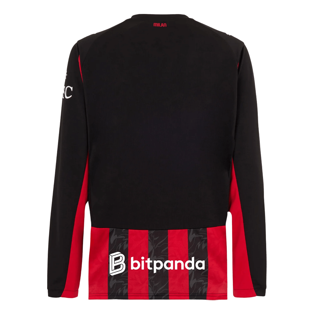 AC Milan Mens Home Long Sleeve Soccer Jersey 2025/26 Red&Black