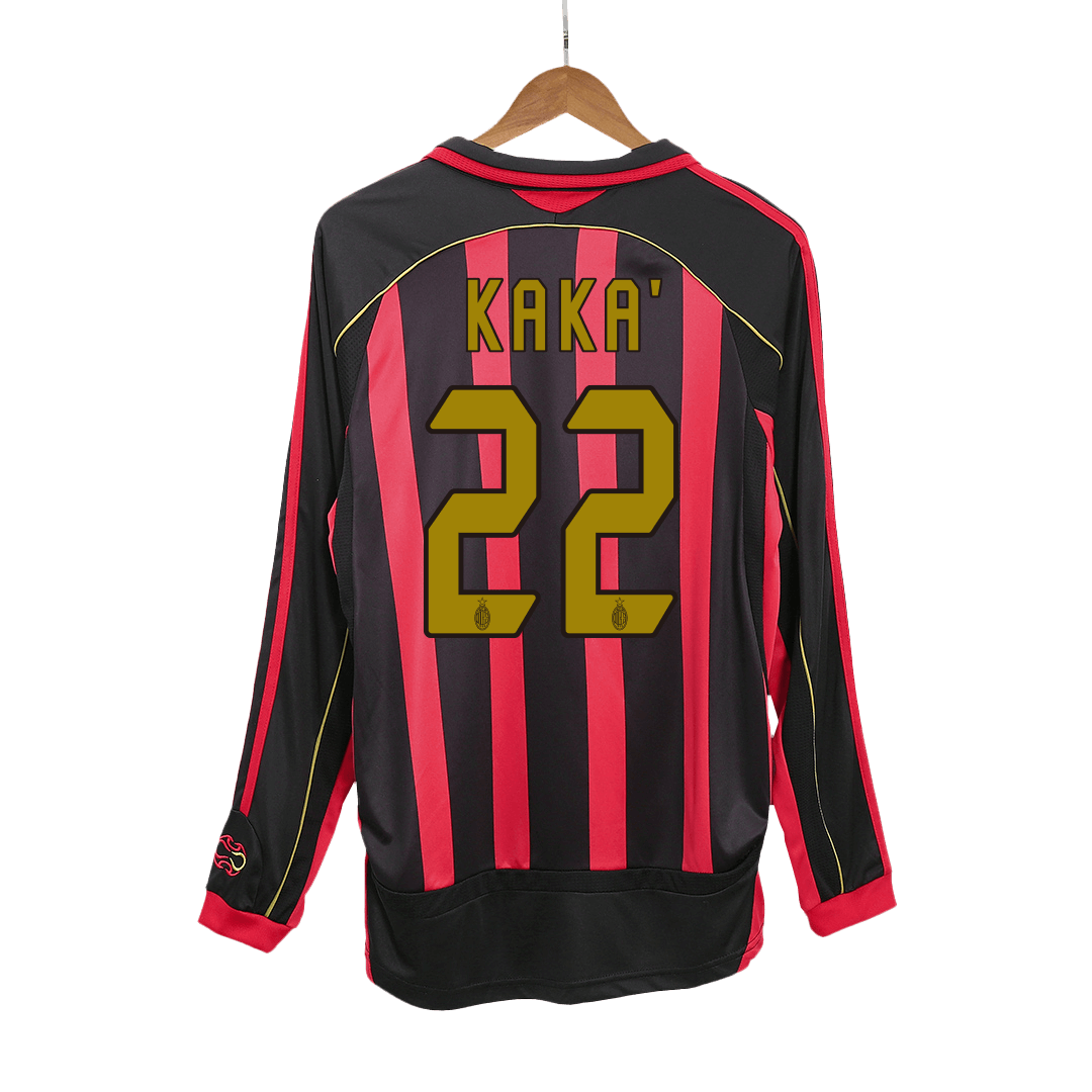 Retro KAKA' #22 AC Milan Mens Home Long Sleeve Soccer Jersey 2006/07 Red&Black