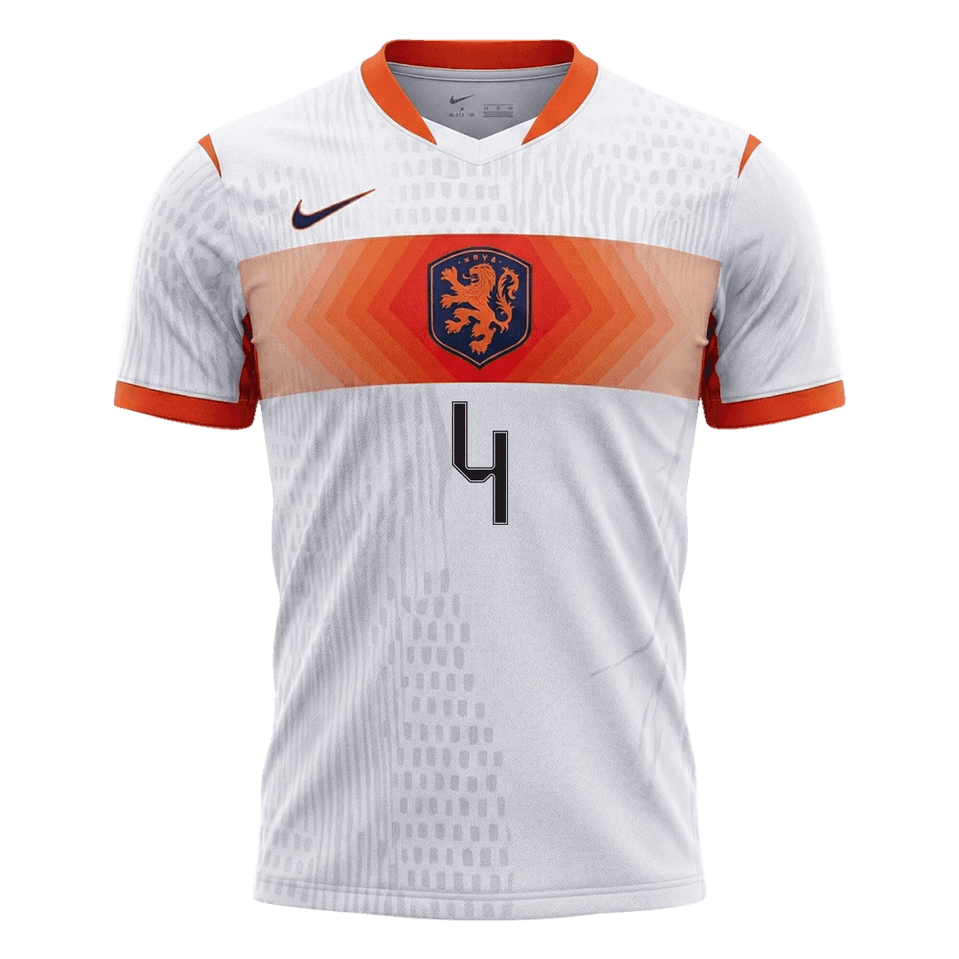 VIRGIL #4 Netherlands Mens Away Soccer Jersey World Cup 2026 White - Player Version