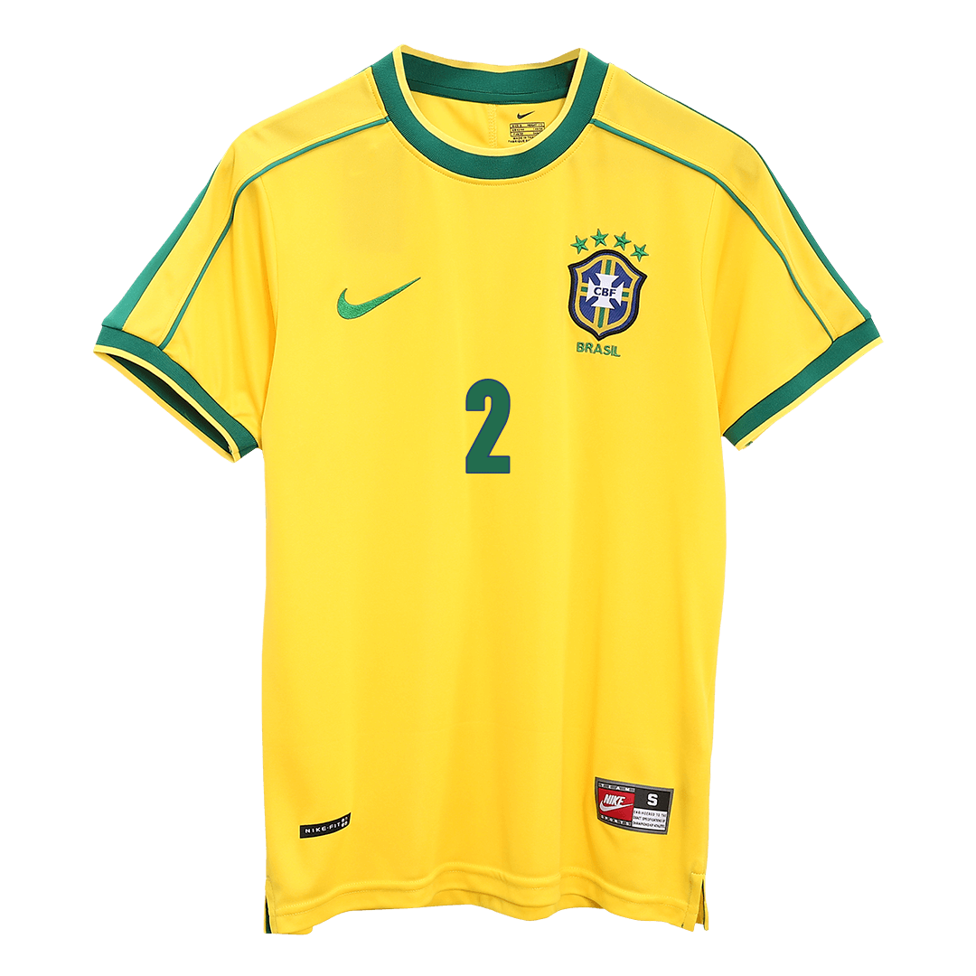 Retro CAFU #2 Brazil Mens Home Soccer Jersey World Cup 1998 Yellow