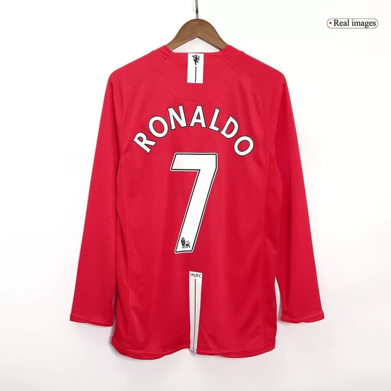 Retro RONALDO #7 Manchester United Mens Home Long Sleeve Soccer Jersey 2007/08 Red