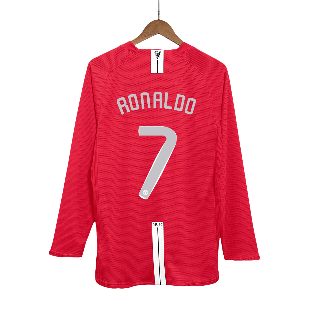 Retro RONALDO #7 Manchester United Mens Home Long Sleeve Soccer Jersey UCL Final UCL 2007/08 Red