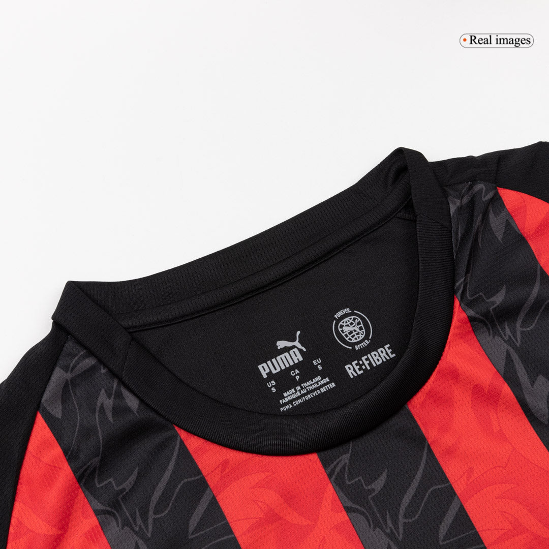AC Milan Mens Home Long Sleeve Soccer Jersey 2025/26 Red&Black