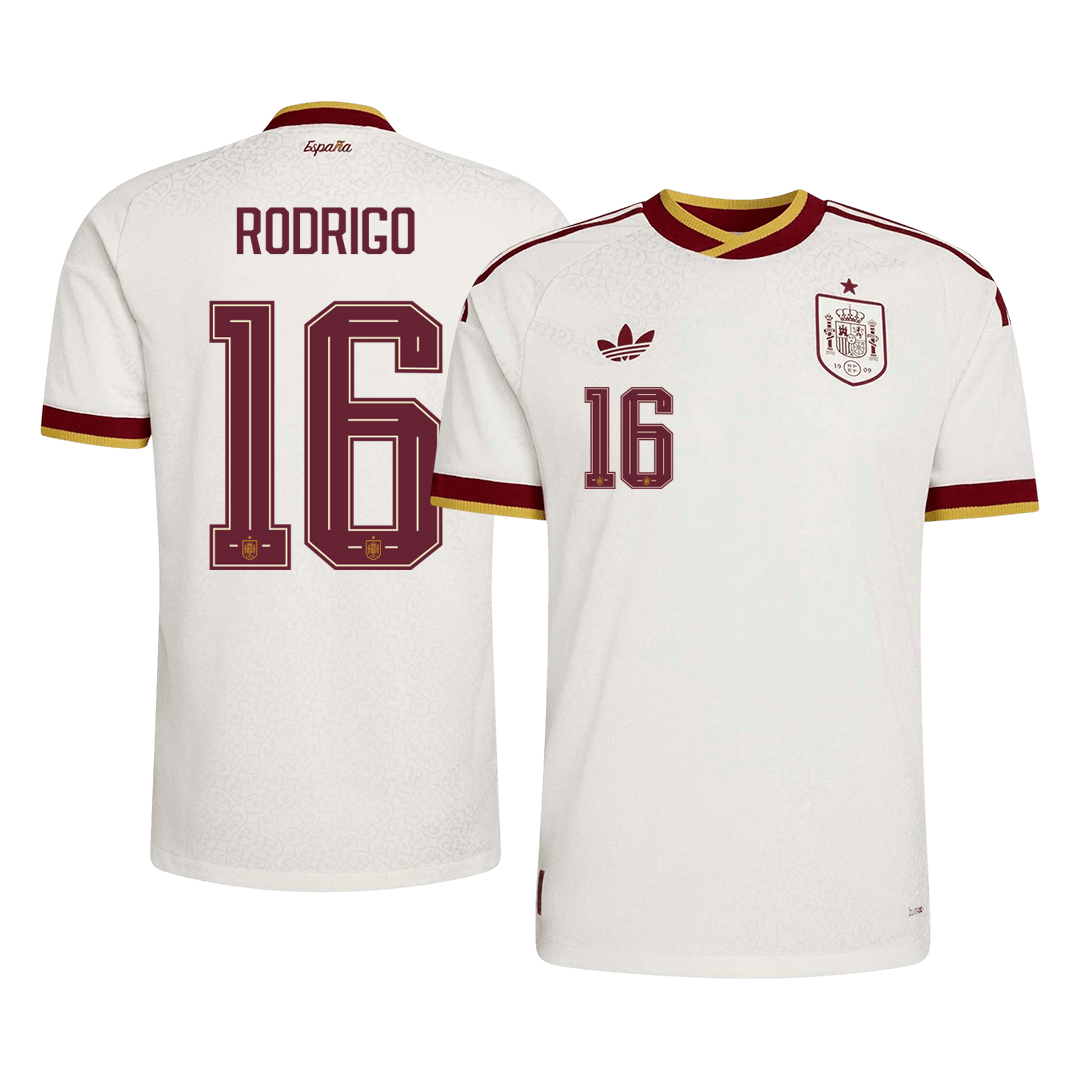 RODRIGO #16 Spain Mens Away Soccer Jersey World Cup 2026 White - Player Version