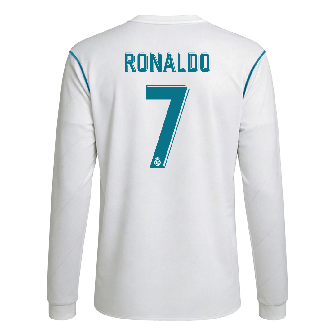 Retro RONALDO #7 Real Madrid Mens Home Long Sleeve Soccer Jersey 2017/18 White