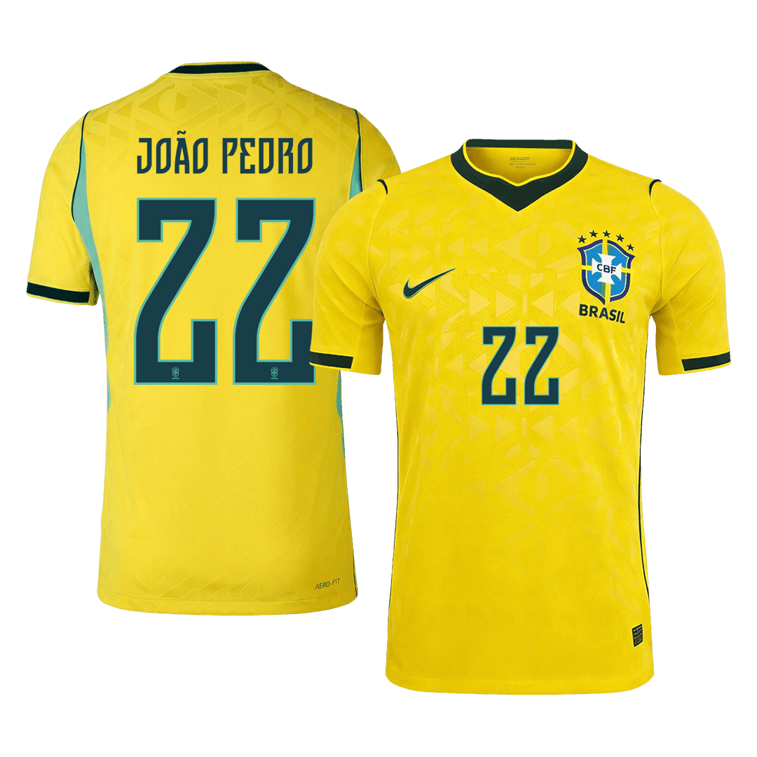 JOÃO PEDRO #22 Brazil Mens Home Soccer Jersey World Cup 2026 Yellow - Player Version