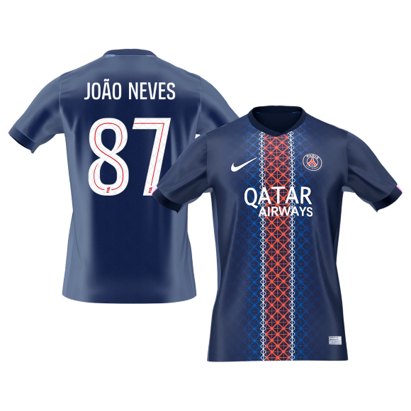 JOÃO NEVES #87 PSG Mens Home Soccer Jersey 2025/26 Navy [PREMIUM]