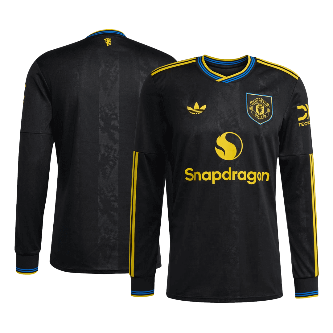 Manchester United Mens Third Away Long Sleeve Soccer Jersey 2025/26 Black