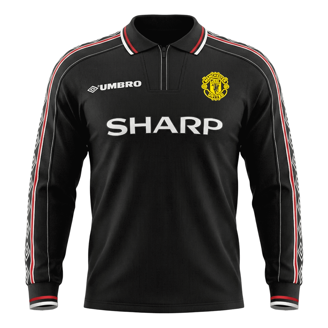 Retro Manchester United Mens Away Long Sleeve Soccer Jersey 1998 Black