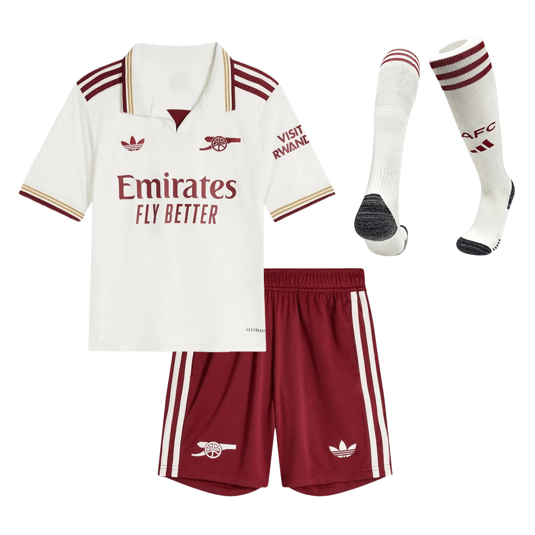 Arsenal Kids Third Away Soccer Full Set 2025/26 White